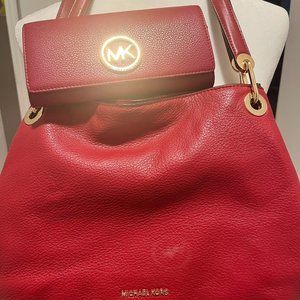 Like New    Michael Kors  Raven Red   Shoulder Handbag and Red MK Wallet Set